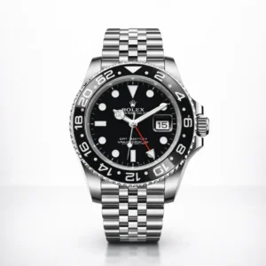 Rolex GMT-Master II luxury watch featuring a black ceramic bezel, Jubilee bracelet, and signature red GMT hand - H-A Store Collection.