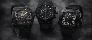 Luxury black men’s watches collection with modern and premium design on dark background